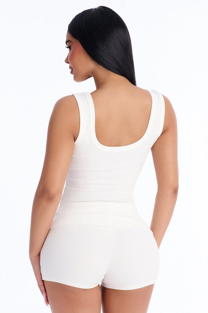Tropical Season Fold Over Waist Micro Short Set - White