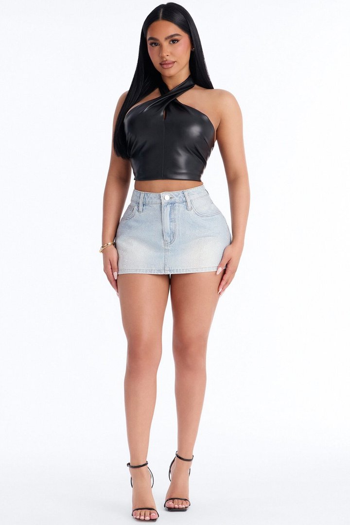 Shine Bright Sequin Denim Micro Mini Skirt - Light Wash