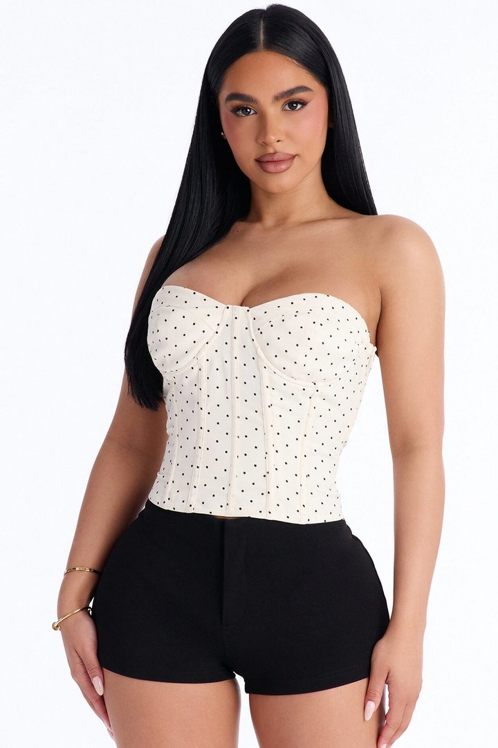 Just Girly Things Lace Up Polka Dot Corset - White/combo