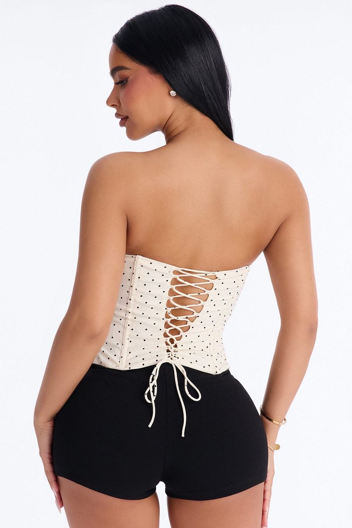 Just Girly Things Lace Up Polka Dot Corset - White/combo