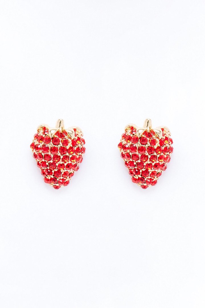 Sweet Berries Rhinestone Stud Earrings - Gold/Red