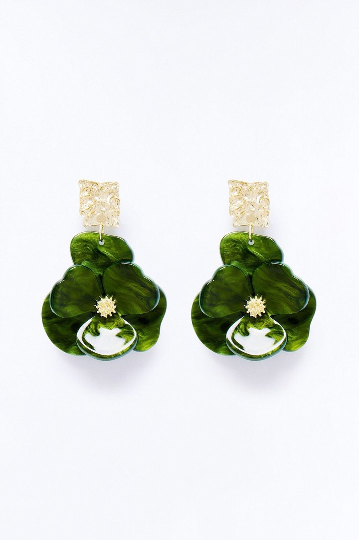 Blossom Belle Drop Earrings - Gold/Green