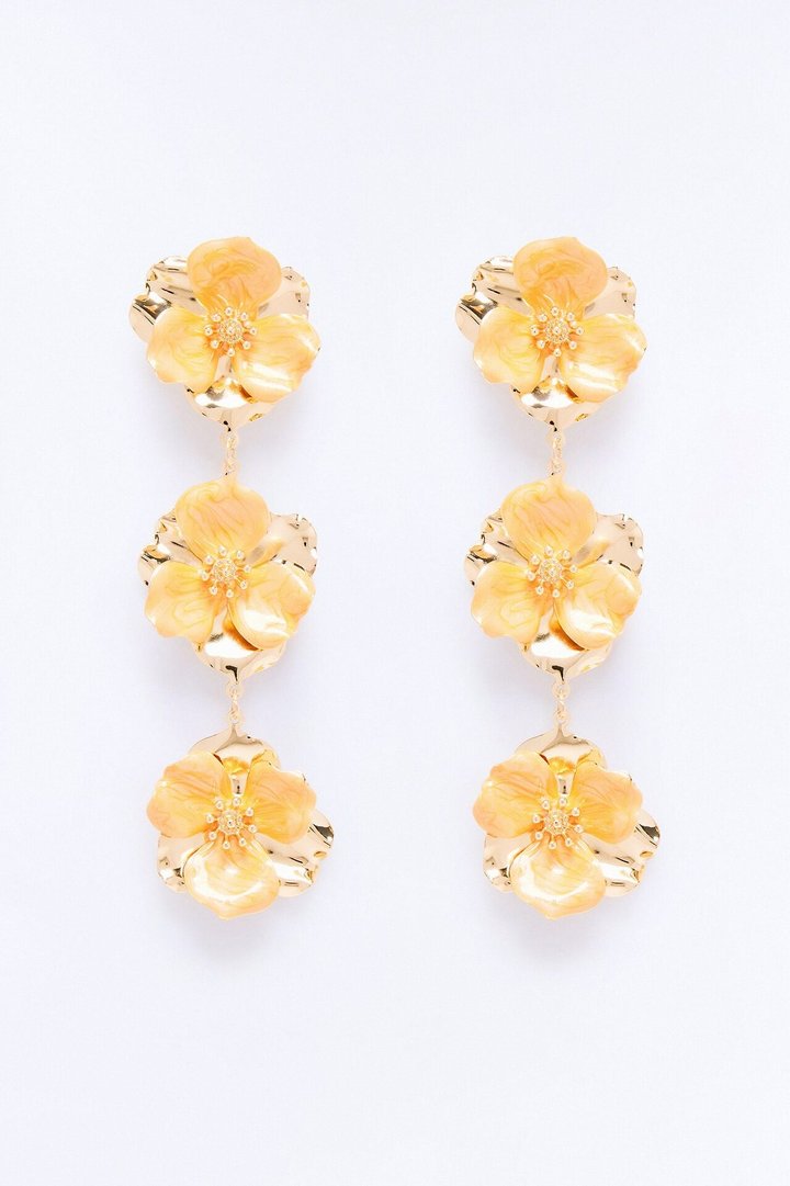 Citrus Petal Floral Earrings - Gold/Orange
