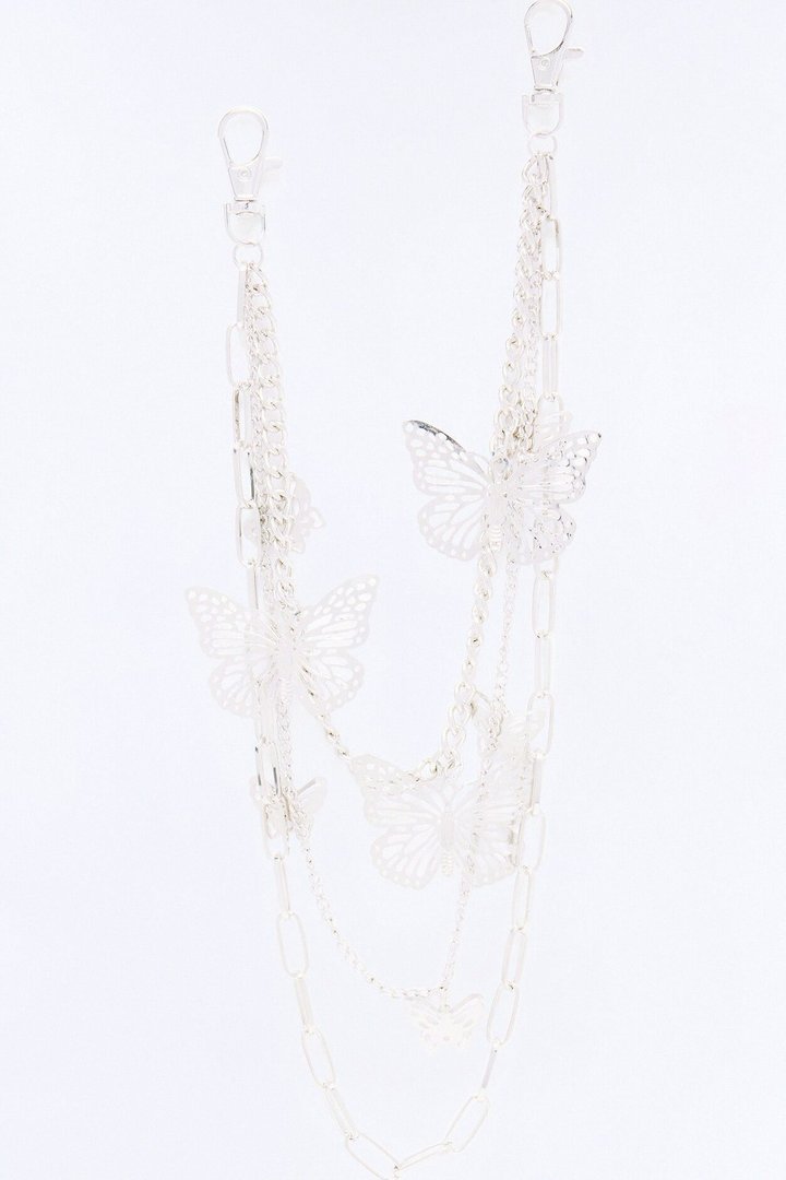 Winged Drip Butterflies Pant Chain - Silver