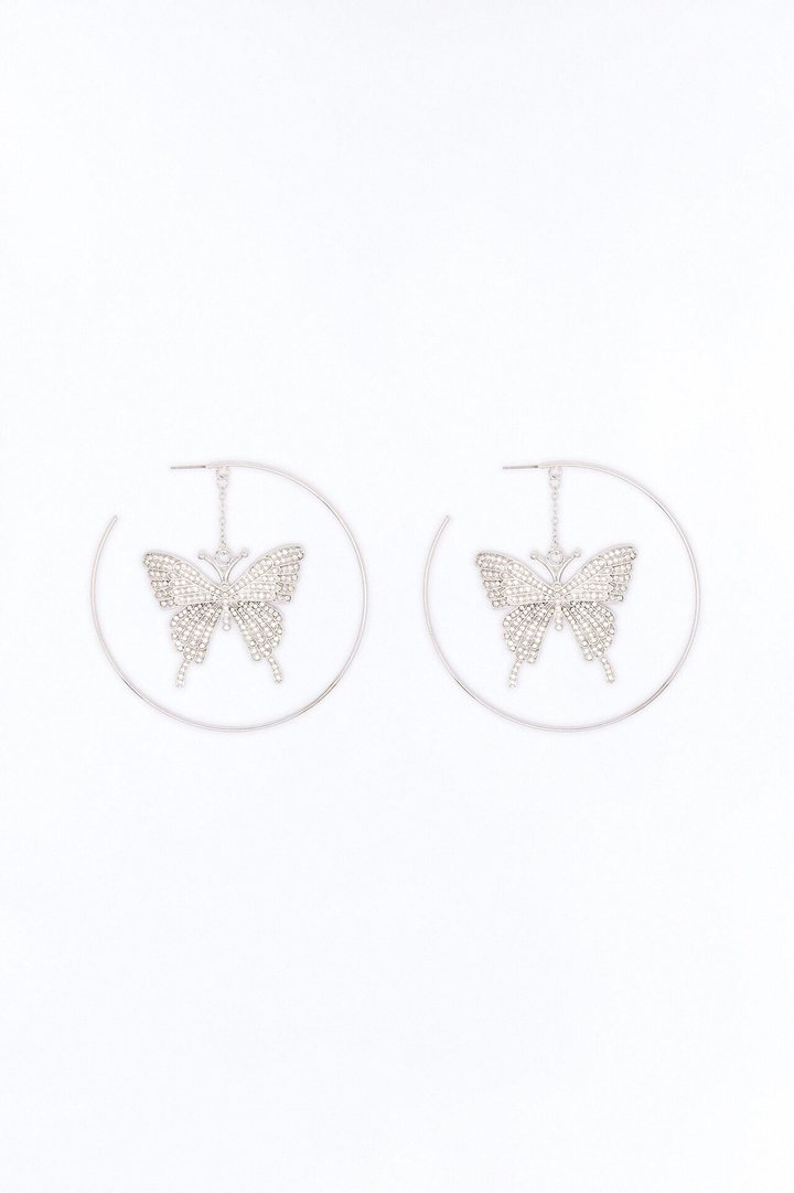 Wings Of An Angel Hoop Earrings - Silver
