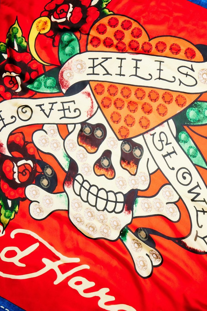 Love Kills Slowly Ed Hardy Head Scarf - Red/combo