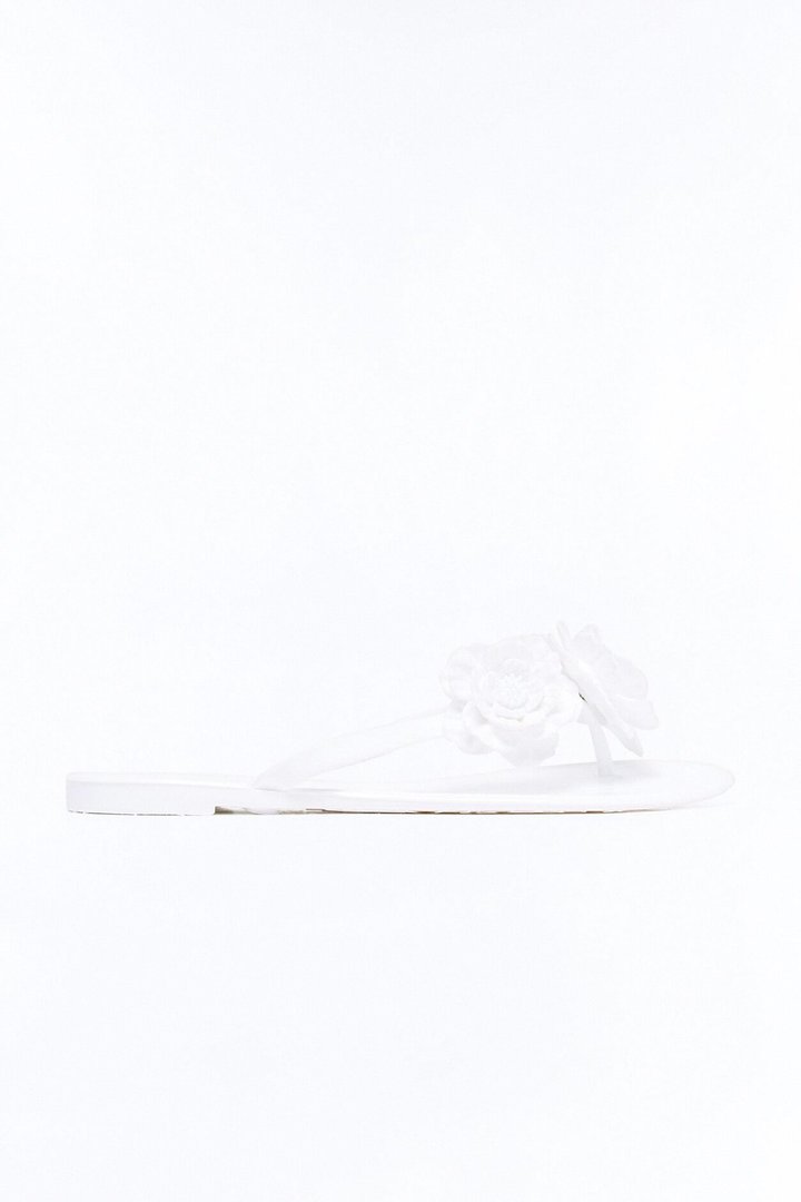Frenchie Flower Flip Flops - White
