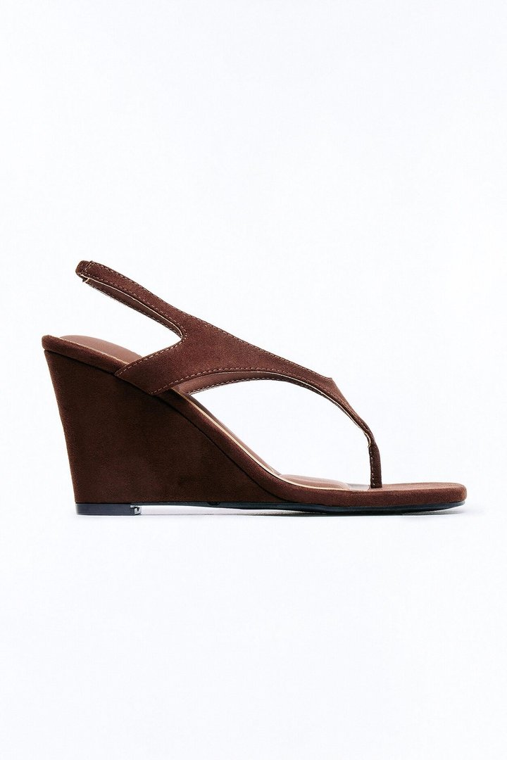 Cabley Suede Slingback Thong Wedges - Brown