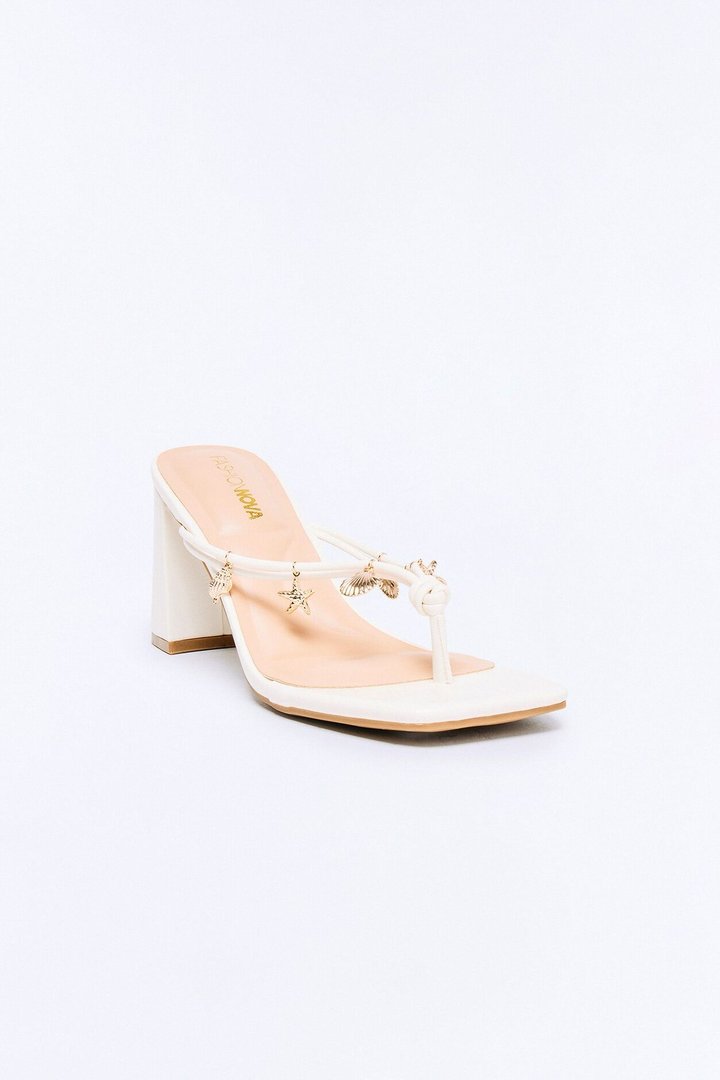 Bayside Seashell Charm Thong Heels - White