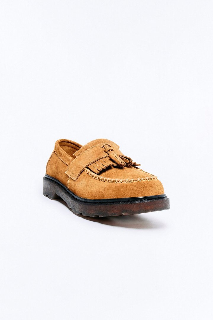 Genuine Suede Tassel Loafer - Brown