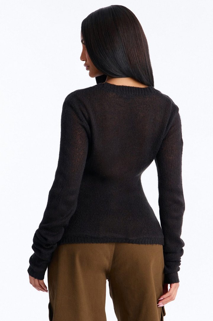 Sheer Me Out Long Sleeve Button Up Cardigan Sweater - Black