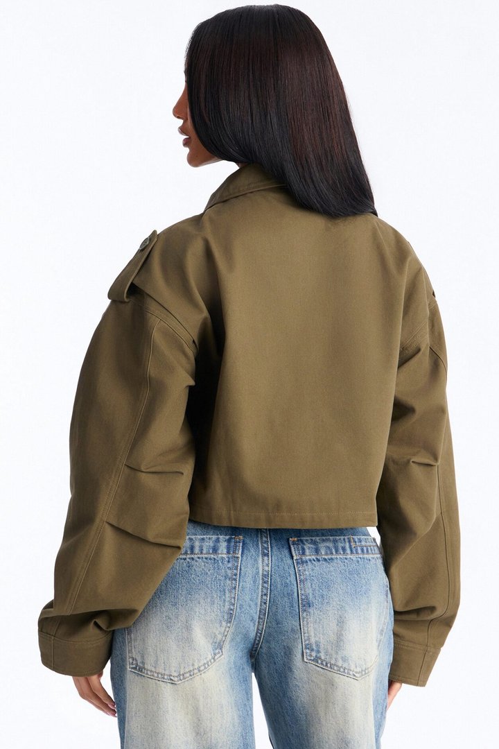 Mission Accomplished Cropped Funnel Neck Utility Jacket - Olive