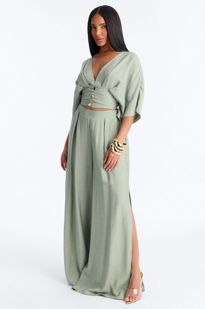 Not So Complicated Linen Pant Set - Sage