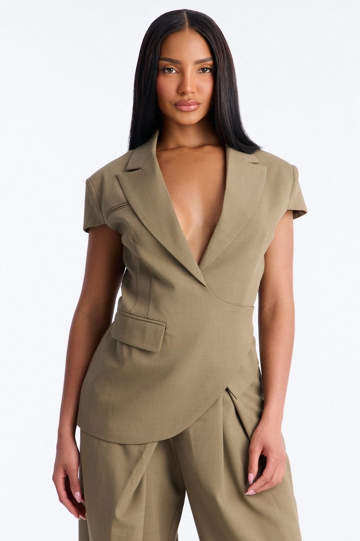 Tiana Belted Cap Sleeve Fitted Blazer - Caffe