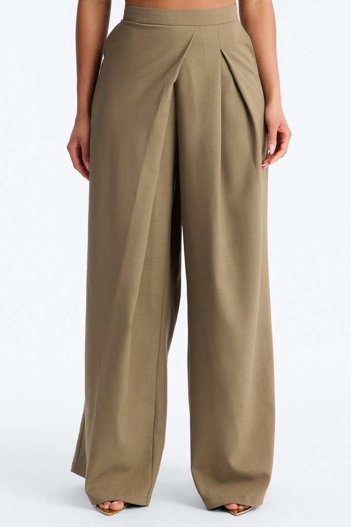 Tiana Pleated Wrap Waist Wide Leg Trouser - Caffe