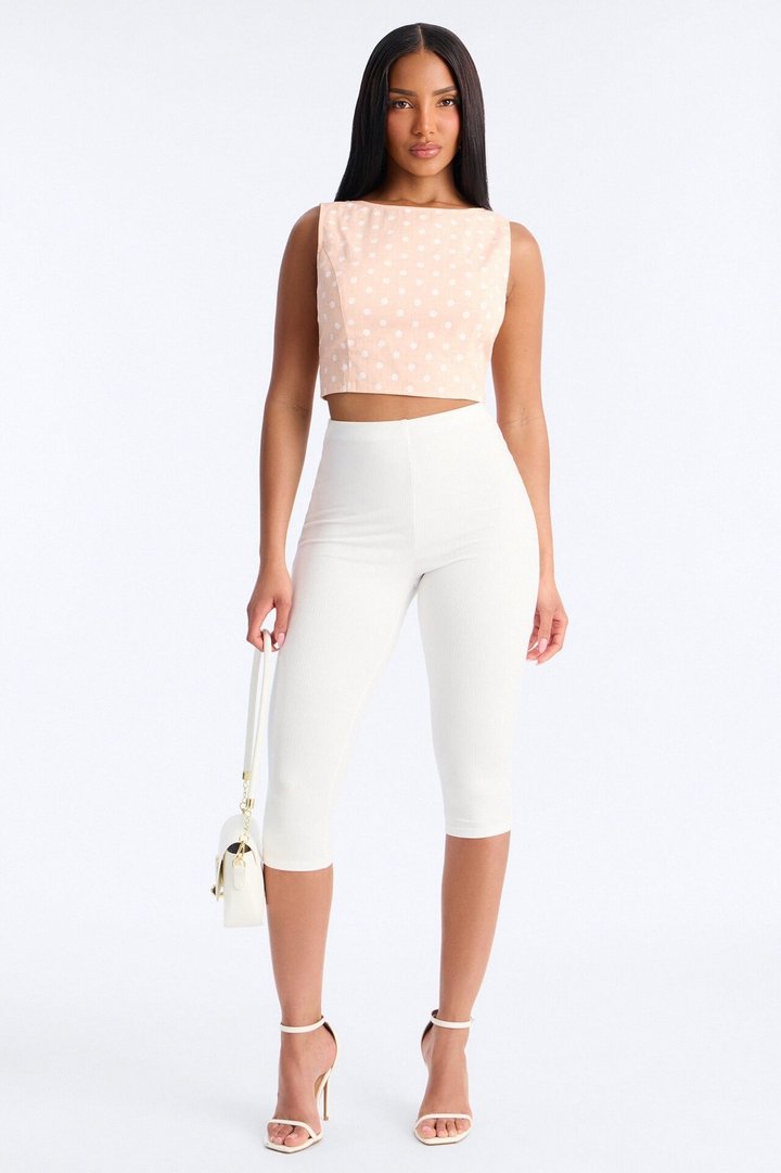 On The Cute Side Polka Dot Cropped Linen Top - Peach/combo