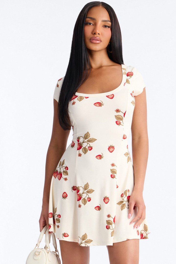 Elliana Short Sleeve Mini Dress - Cream/combo