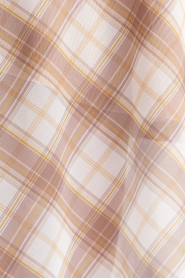 Preppy Plaid Mesh Cutie Midi Dress - Taupe/combo