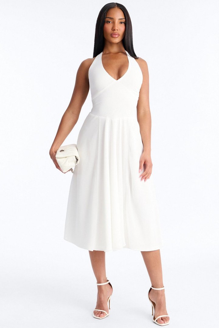 Holland Halter Chiffon Midi Dress - White