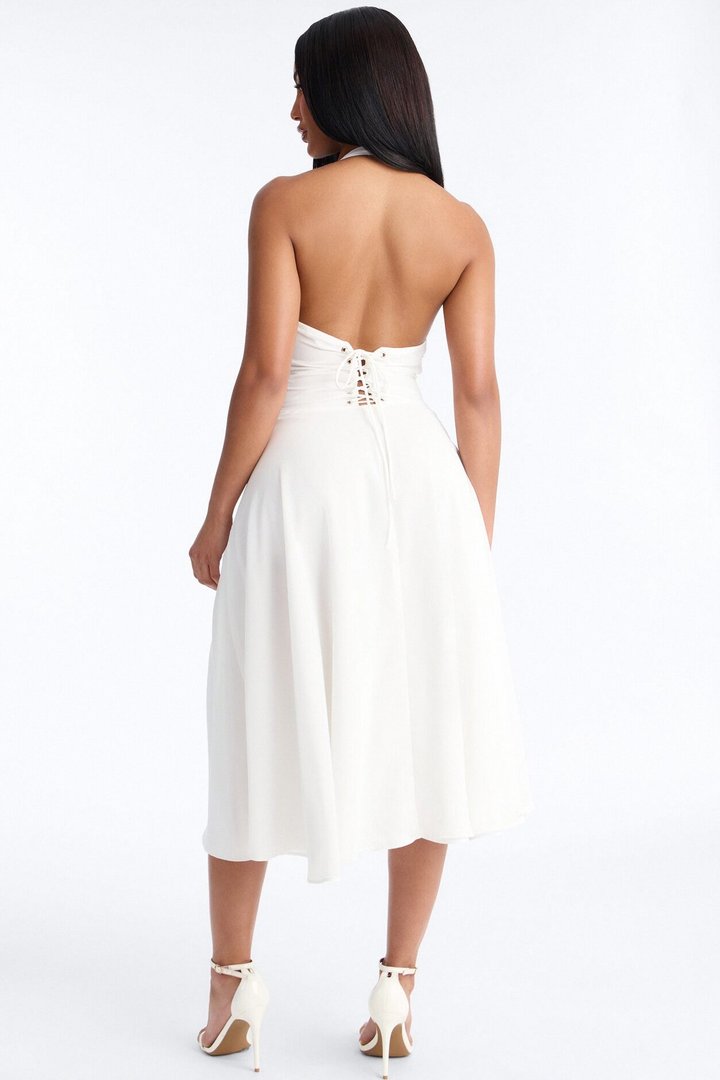 Holland Halter Chiffon Midi Dress - White