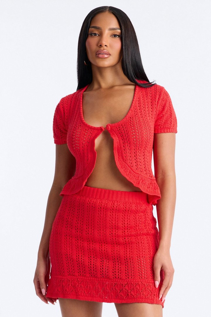 Summer Season Crochet Mini Skirt Set - Red