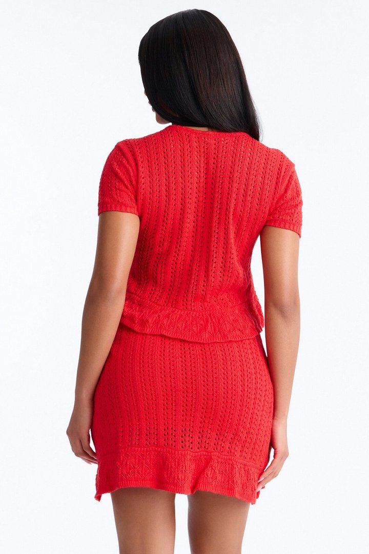 Summer Season Crochet Mini Skirt Set - Red