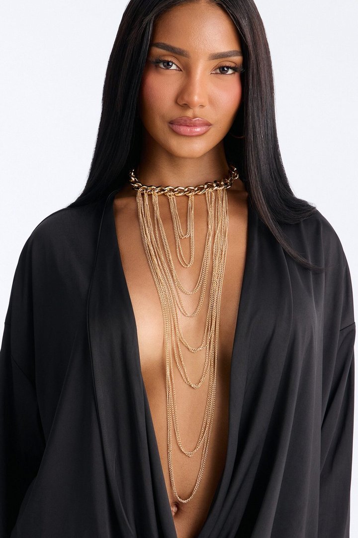 Noir Chain Layered Necklace - Gold
