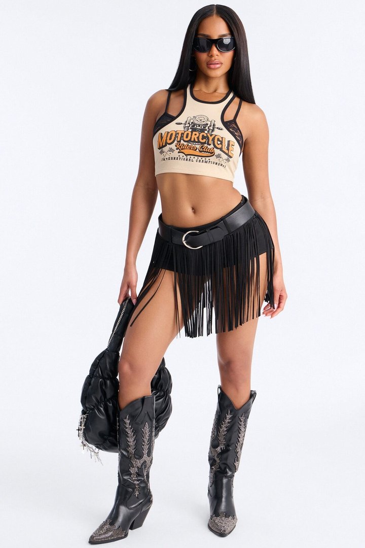 Smokeshow Belted Fringe Hot Short - Black