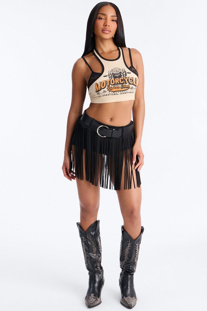 Smokeshow Belted Fringe Hot Short - Black
