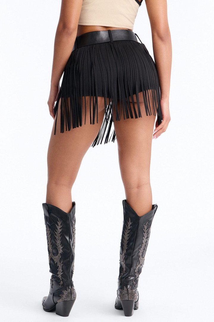 Smokeshow Belted Fringe Hot Short - Black
