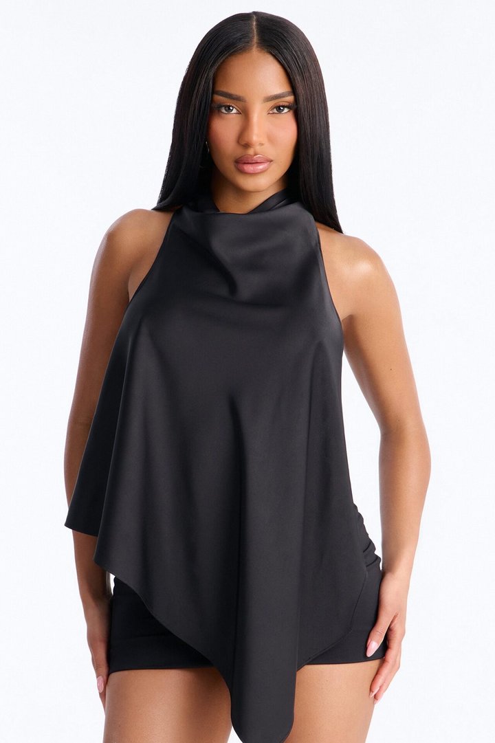 Gia Satin Backless Top - Black