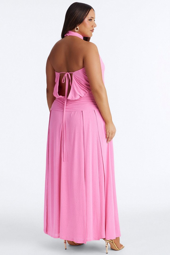 Bianca Halter Mock Neck Maxi Dress - Pink