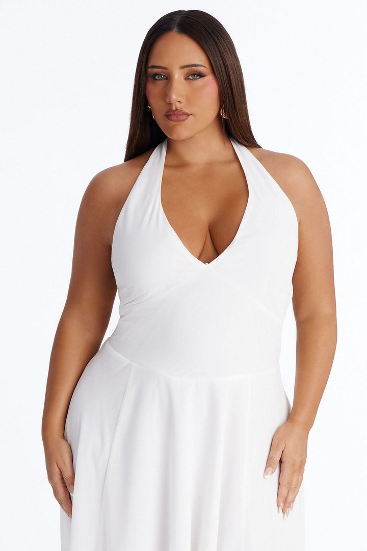 Holland Halter Chiffon Midi Dress - White