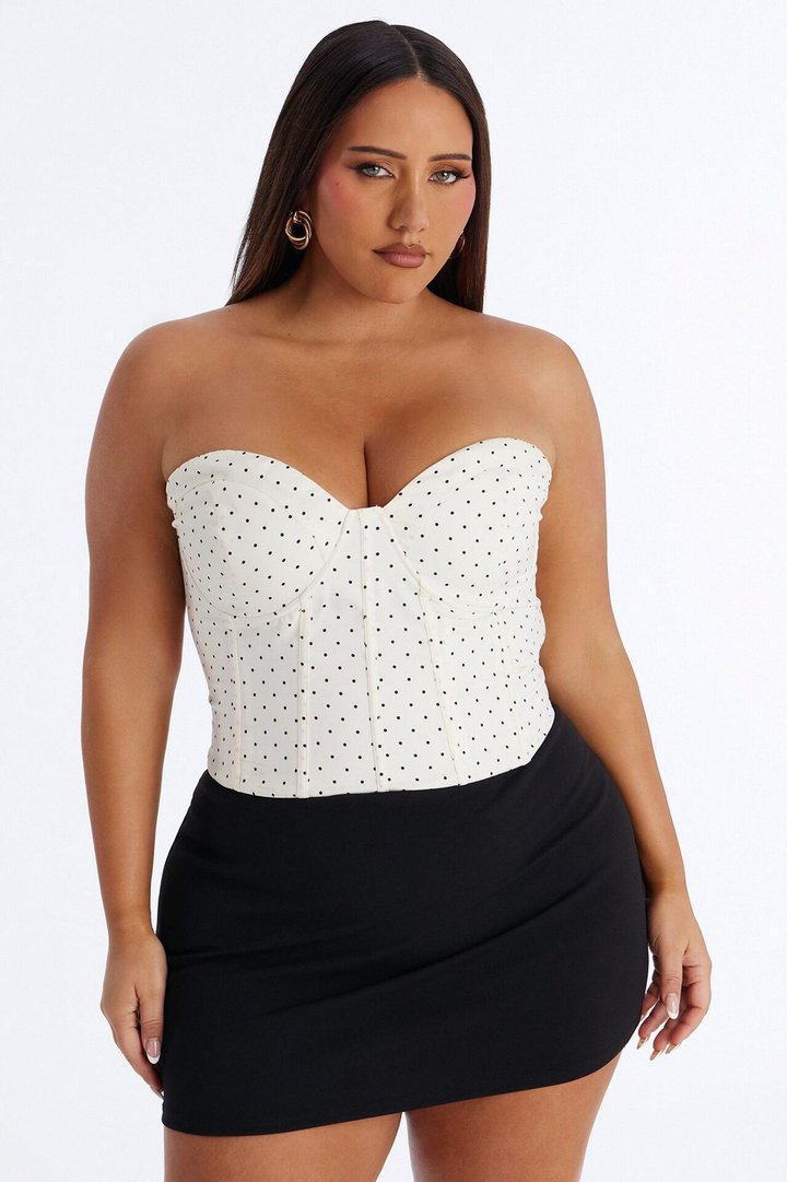 Just Girly Things Lace Up Polka Dot Corset - White/combo