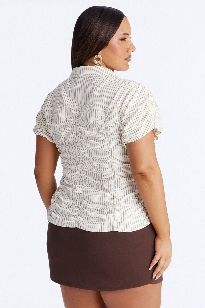 Streetwear Sweetness Ruched Pinstripe Top - Cream/combo