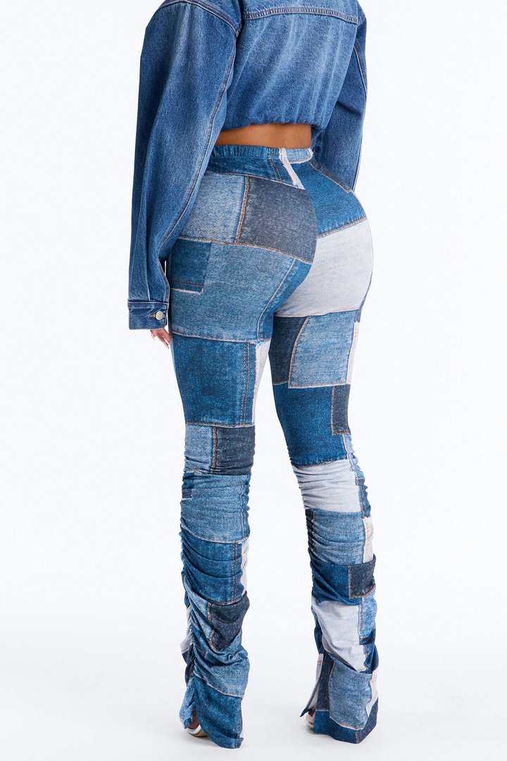 Denim Print Stacked Skinny Pant - Blue/combo