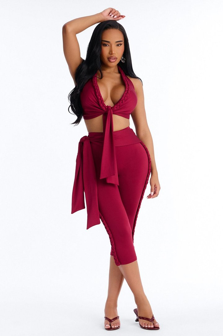 Crissa Halter Capri Pant Set - Red