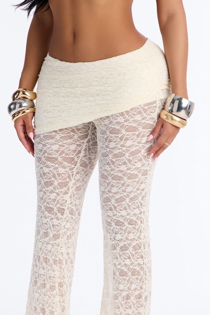 Katerina Sheer Lace Skirted Pant 33″ - Ivory