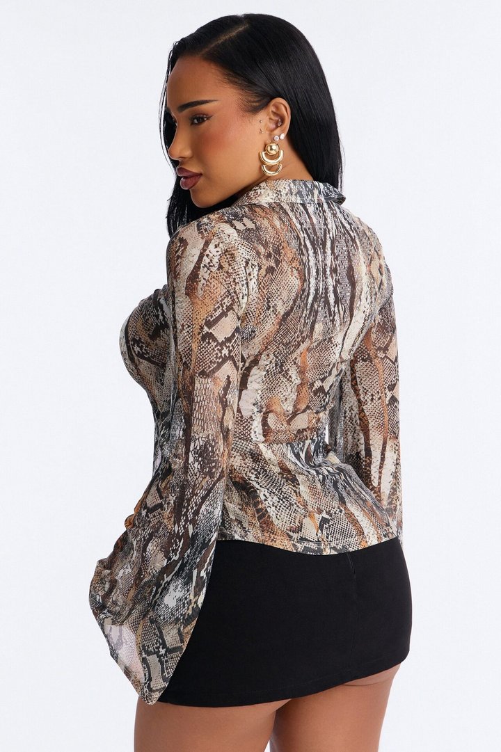 Forbidden Snake Lace Up Mesh Top - Brown/combo