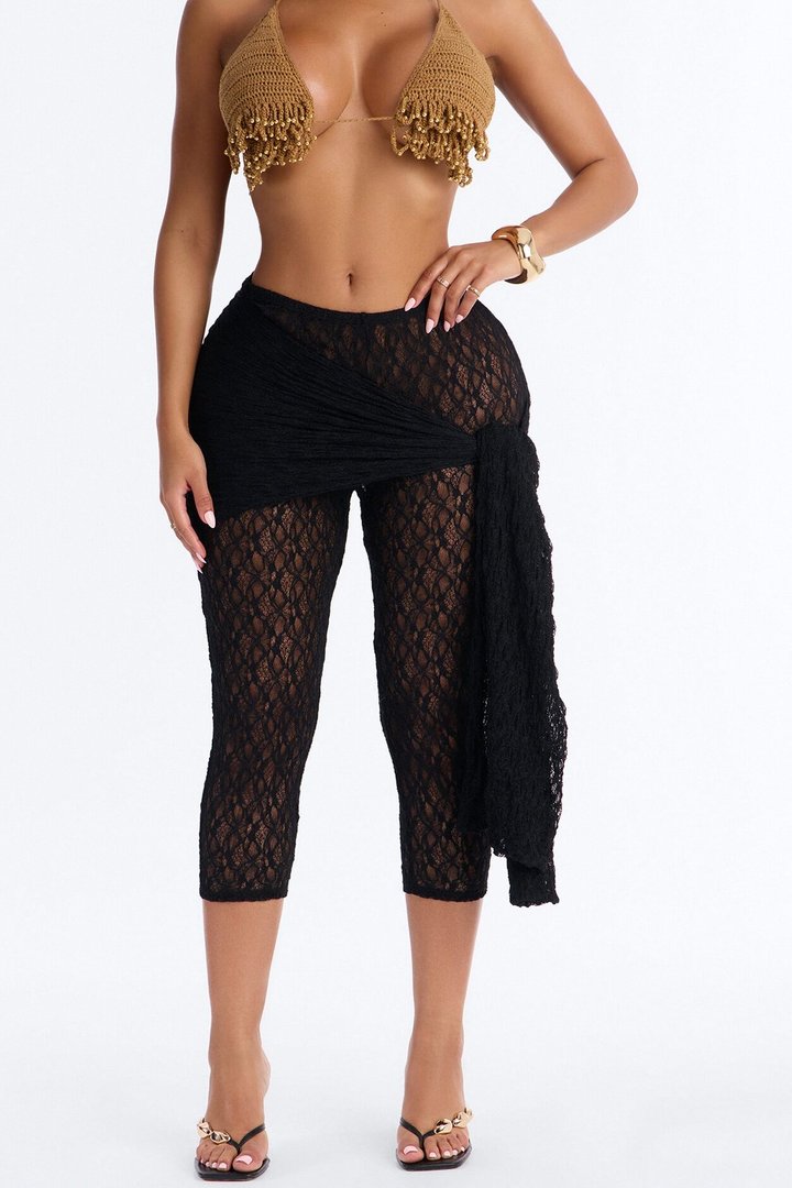 Emory Draped Tie Lace Capri Legging - Black