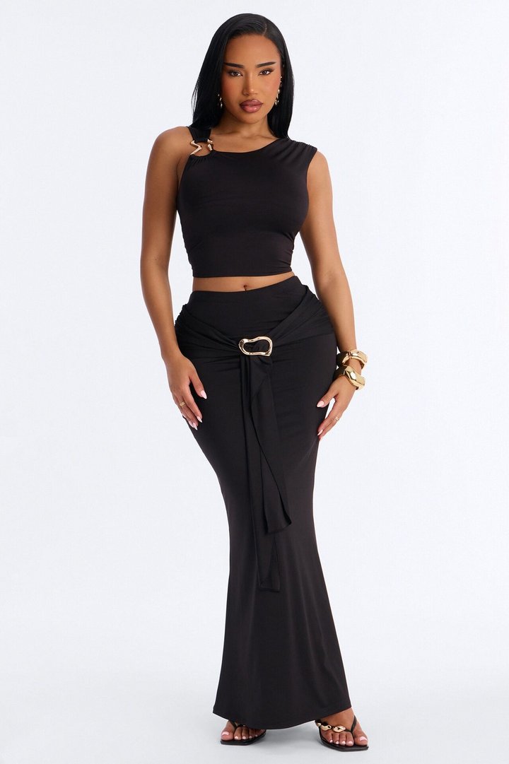 Romance Me Hardware Maxi Skirt Set - Black