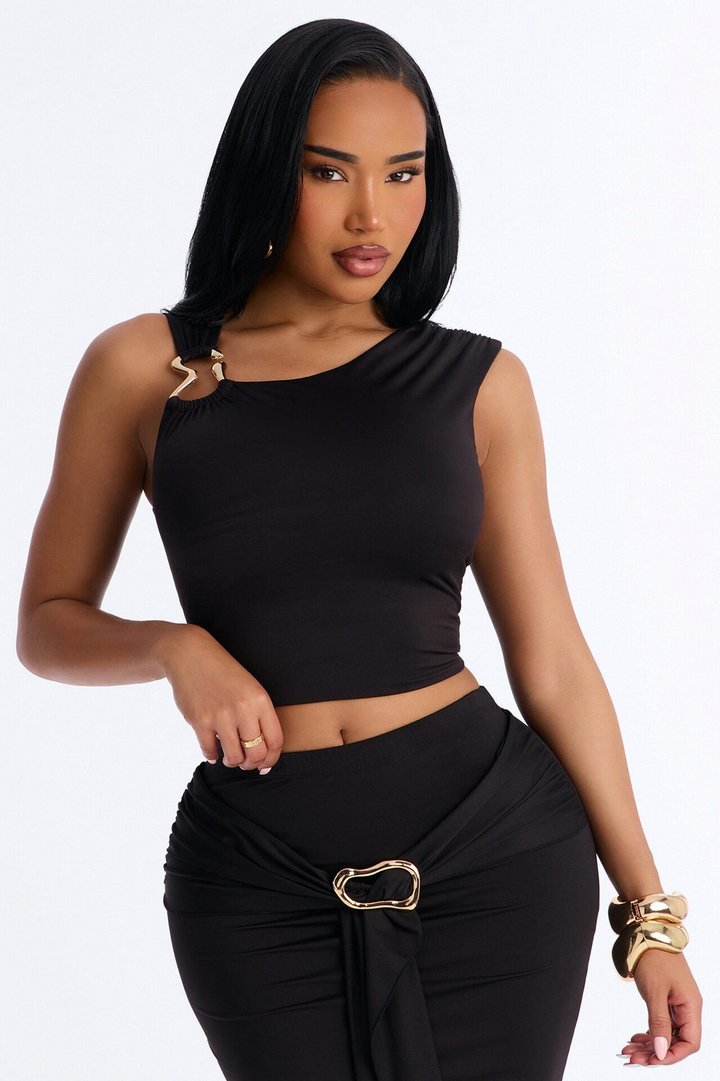 Romance Me Hardware Maxi Skirt Set - Black