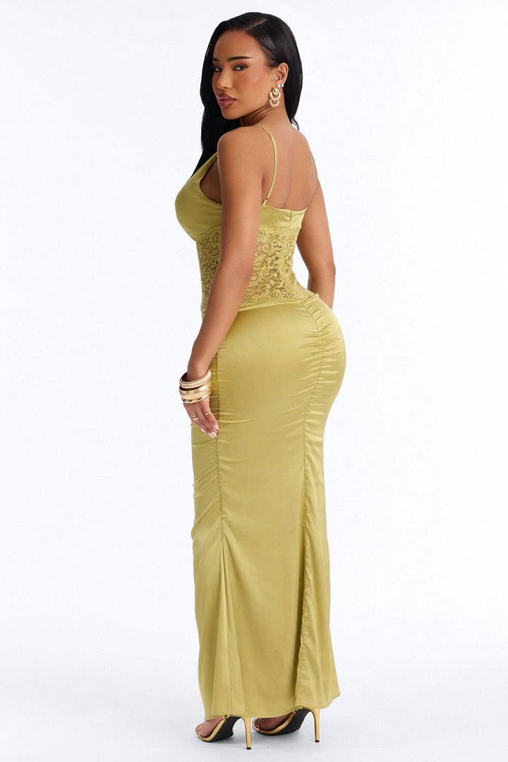 Jessica Lace Cut Out Satin Maxi Dress - Chartreuse