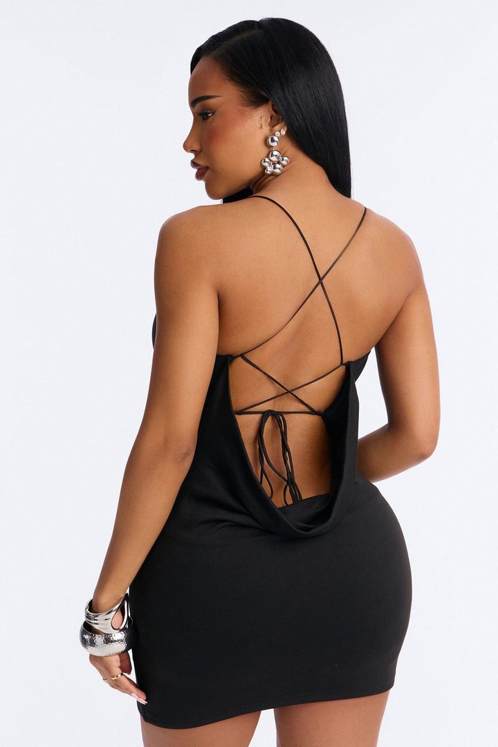 Too Cute To Care Faux Suede Micro Mini Dress - Black