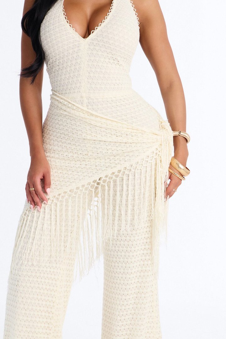 Mariah Jumpsuit And Tie Waist Scarf Set - Cream