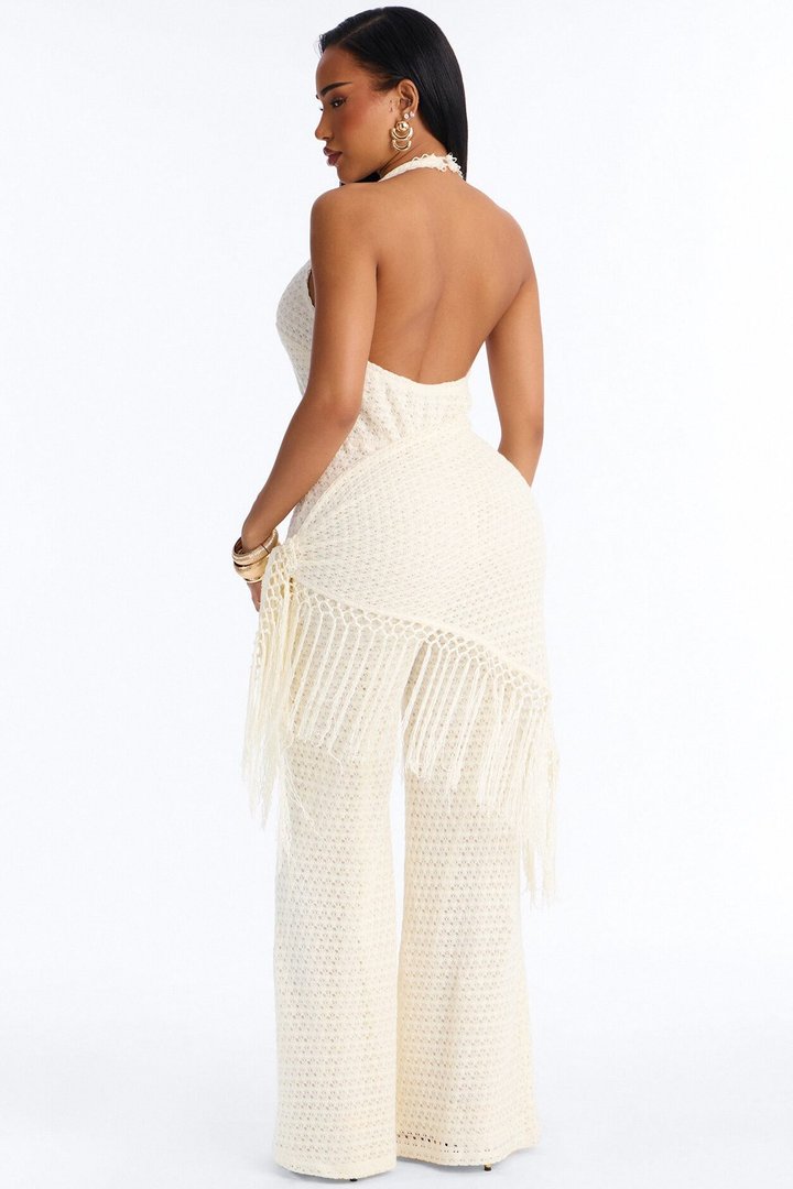 Mariah Jumpsuit And Tie Waist Scarf Set - Cream