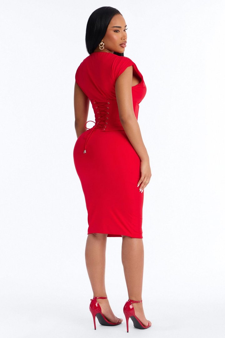 Imogen Corset Midi Dress - Red