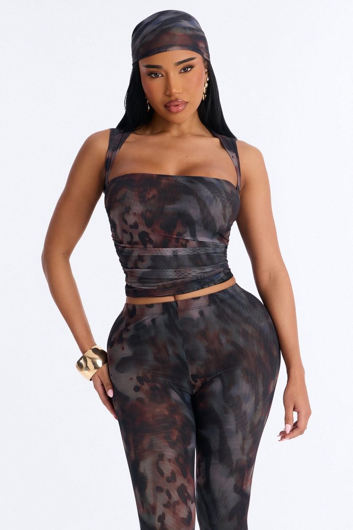 Control The Urge Animal Mesh 3 Piece Capri Set - Brown/combo