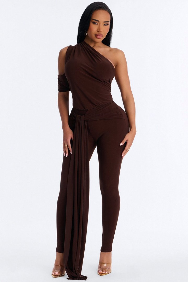 Shana Draped Catsuit - Chocolate