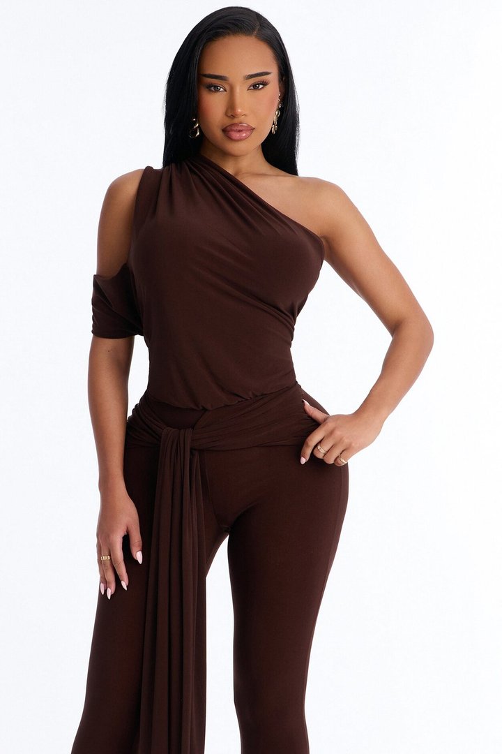 Shana Draped Catsuit - Chocolate